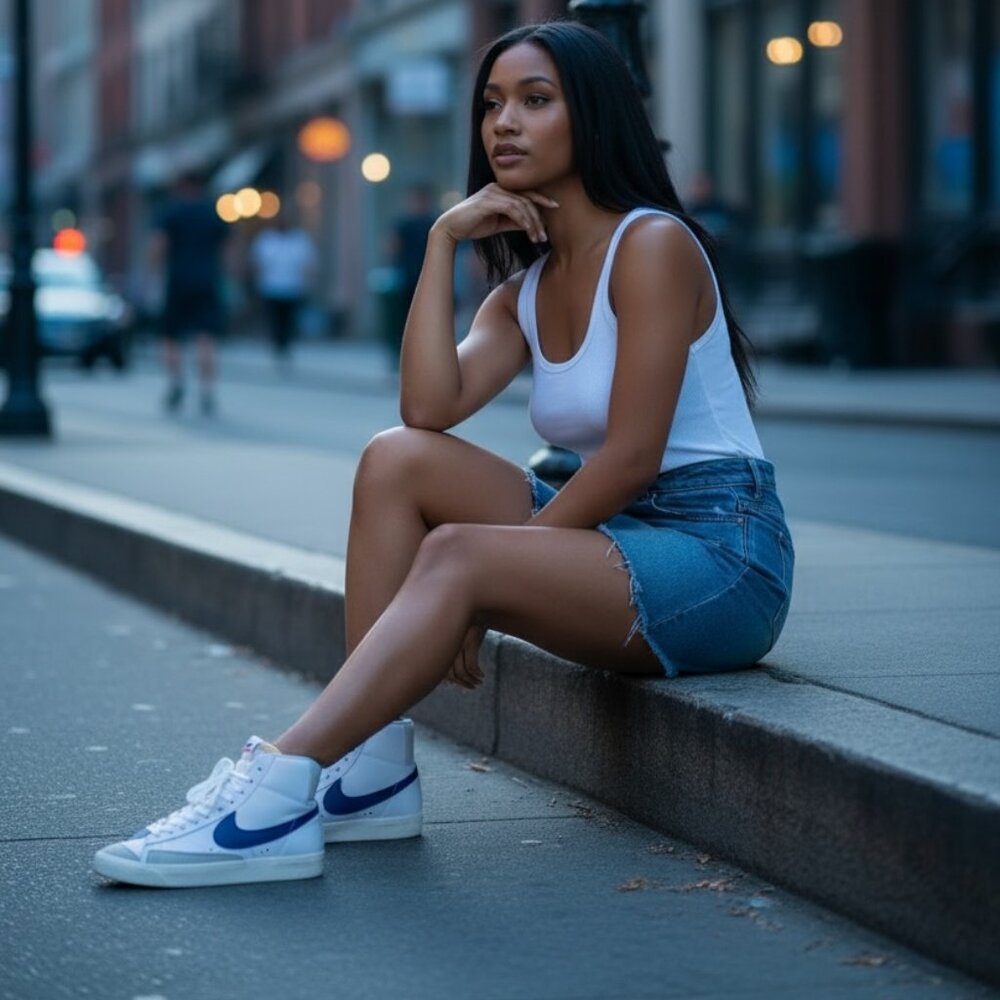 Nike Blazer Vintage '77 Mid Leather Game Sneakers WHT/BLU Sz 8.5 CZ1055-124